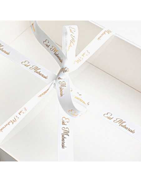 Ruban satin Blanc et Or Eid Mubarak