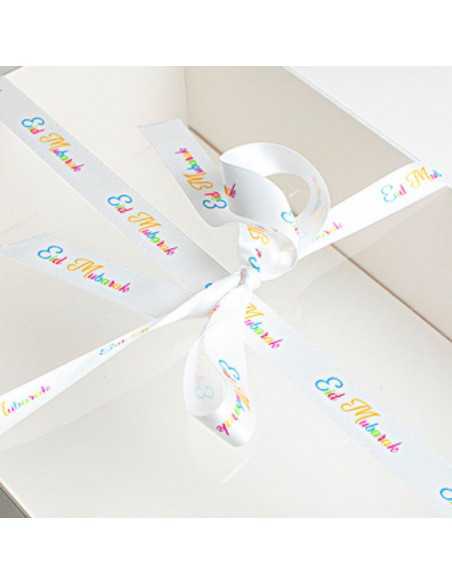 Ruban satin Blanc et couleur Eid Mubarak