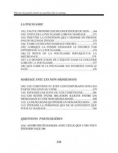 sommaire du livre réponse des grands savants au qestions liées au mariage 