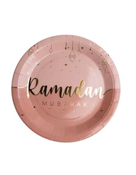 6 assiettes ramadan mubarak de couleur rose