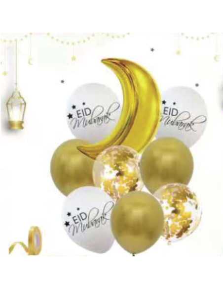Assortiment De Ballons Eid Mubarak Or et Blanc