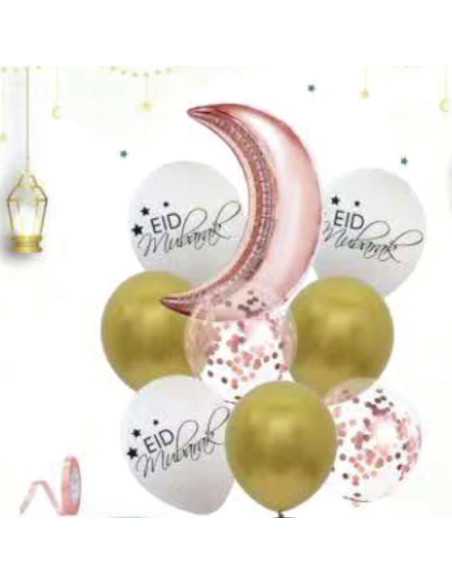 Assortiment De Ballons Eid Mubarak Rose - Or - Blanc