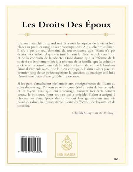 Couverture arrière du livre les droits des épouc édition Ibn badis