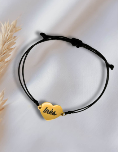 Bracelet Cordon Prénom personnalisé Coeur Doré