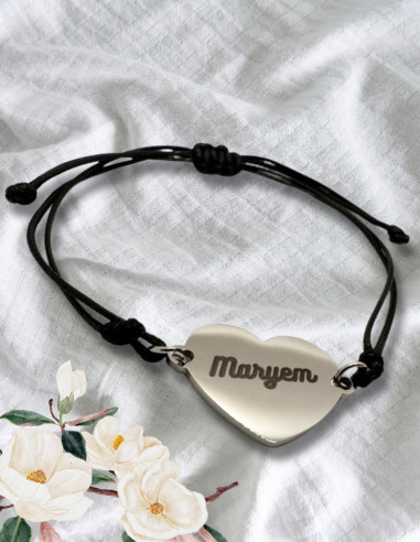 Bracelet Cordon Personnalisé Coeur Argent