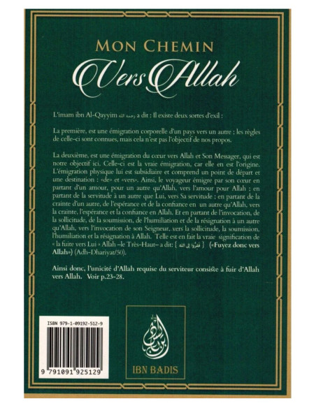Couverture arrière Mon Chemin vers Allah, de Ibn Qayyim Al-Jawziyya - ibn badis