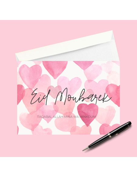 Lot de 5 cartes Eid Mubarek Coeurs