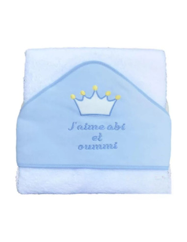 Cape de bain j'aime abi et oummi bleu