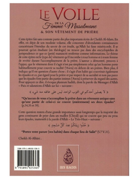 Le voile de la Femme musulmane et son vêtement de prière - Couverture arrière du livre